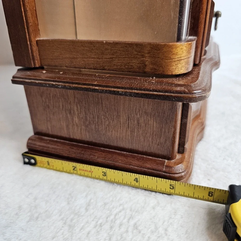 Vintage Wooden Jewelry Armoire Box Glass Side Doors 5 Drawers Brass Pulls Brown